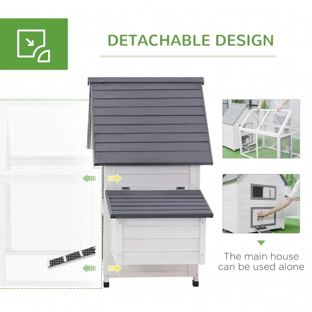 65 Inch Wooden Chicken Coop With Detachable Run Nesting Box