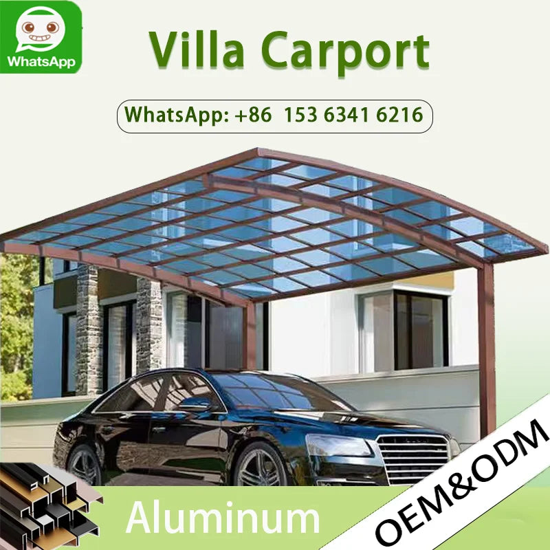 Modern Portable Metal Carport Outdoor Polycarbonate Roof Aluminum Frame PVC Material Pressure Treated Garage Parking