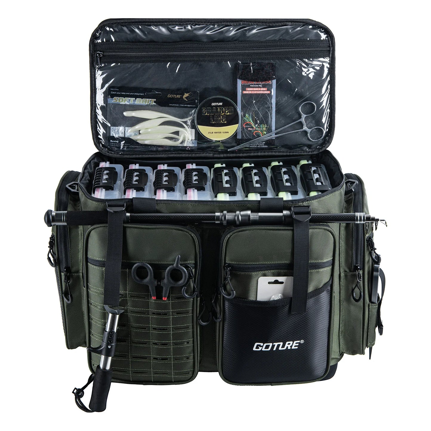 Goture Large Capacity Fishing Tackle Bag Waterproof EVA Hard Bottom