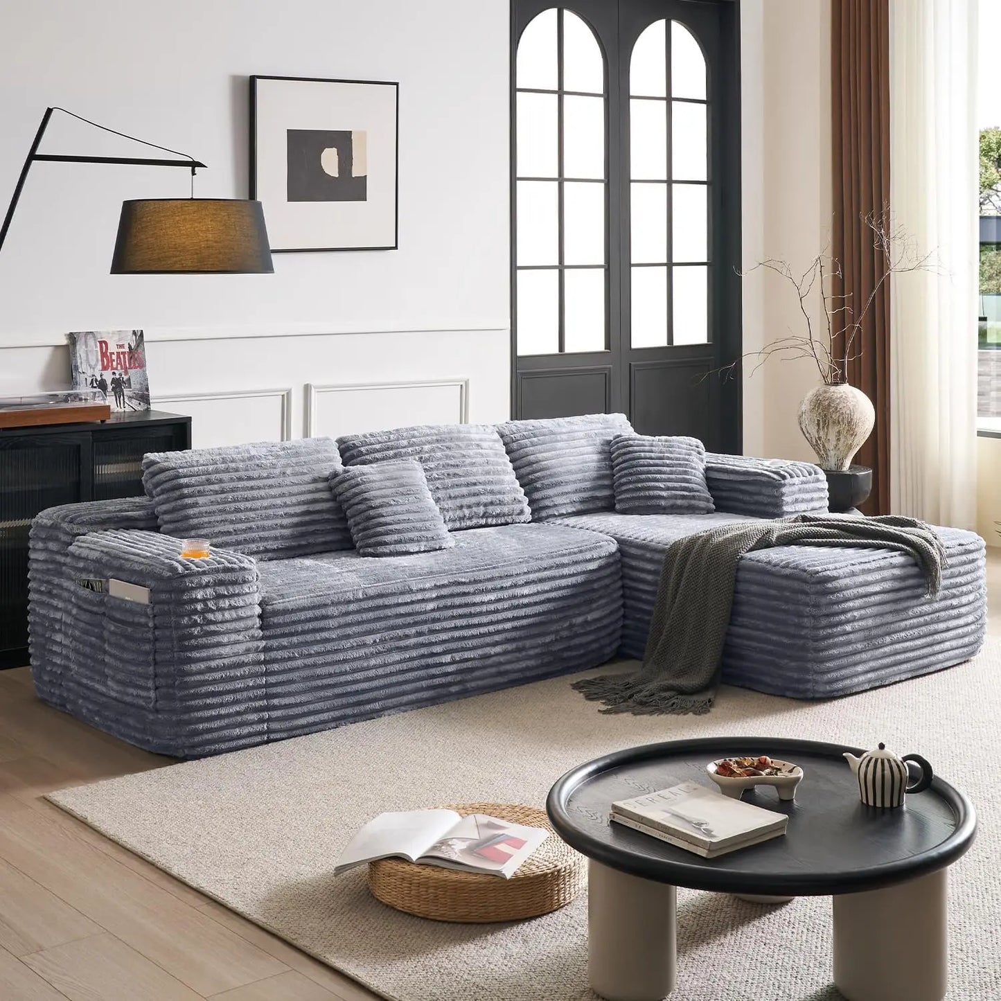 ANGDUO Cloud Sectional Sofa With L Shape Chaise Built In Cup Holder Storage