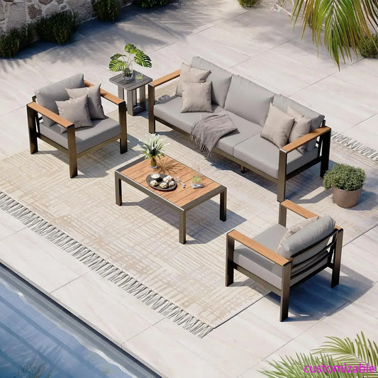 Aluminum Outdoor Patio Furniture Set With Coffee Table Gray