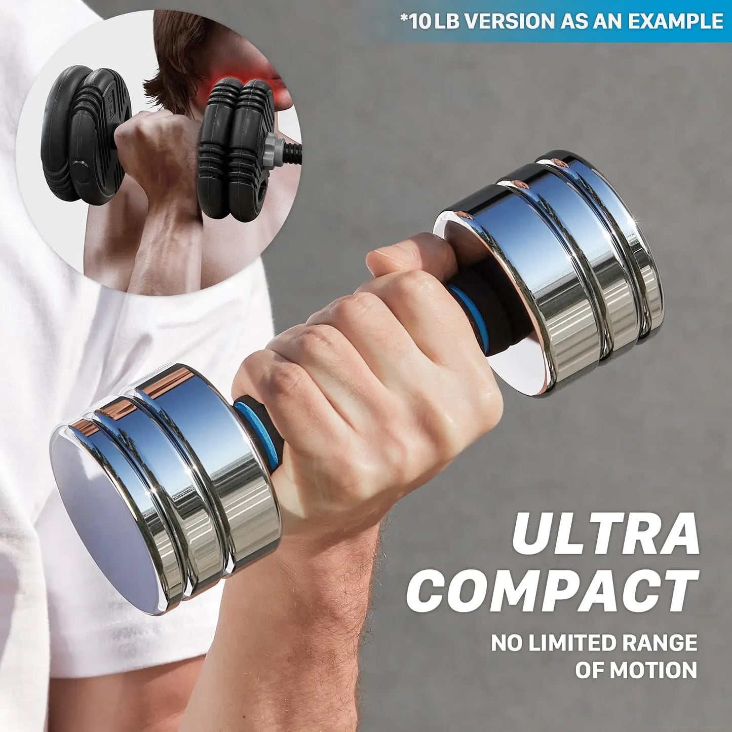 Steel Dumbbells Ultracompact Adjustable Chrome Dumbbell With Foam Handles 5lb 10lb 15lb 20lb 30lb 50lb Home Gym Workout