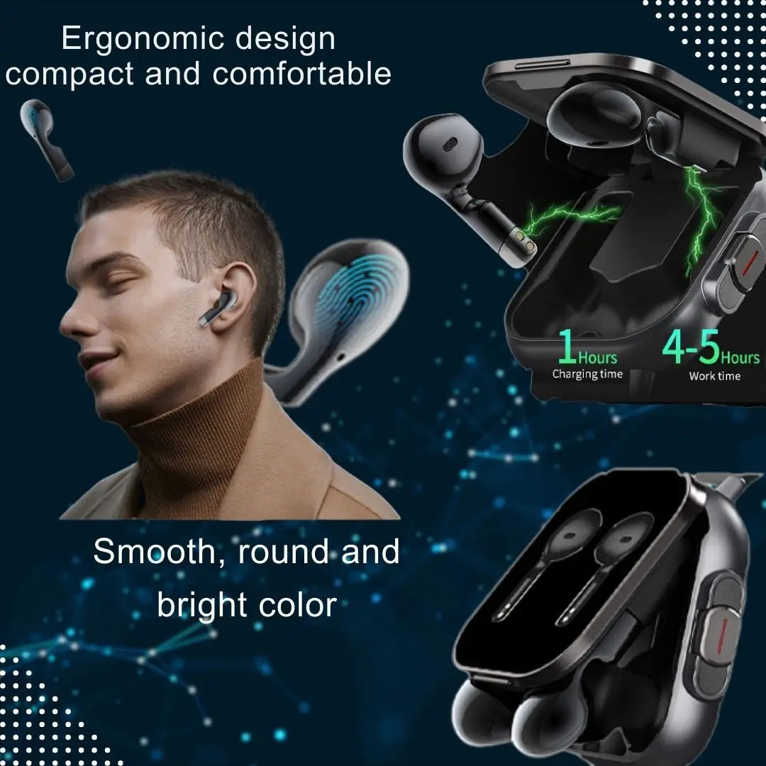 2 in 1 Built in Smartwatch with Earphone Multi Sport NFC Call Smart Watch with Earbuds Headphone for iPhone and Android Smartphone