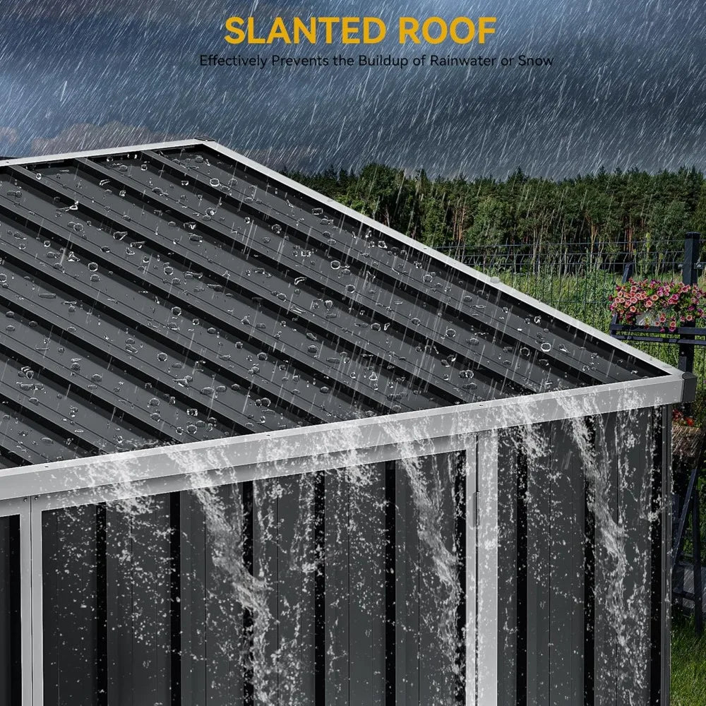 8x4 FT Outdoor Weatherproof Storage Shed, Secure Metal Bike Shed w/Lockable Entry, Garden Storage for Lawn Equipment, Tools