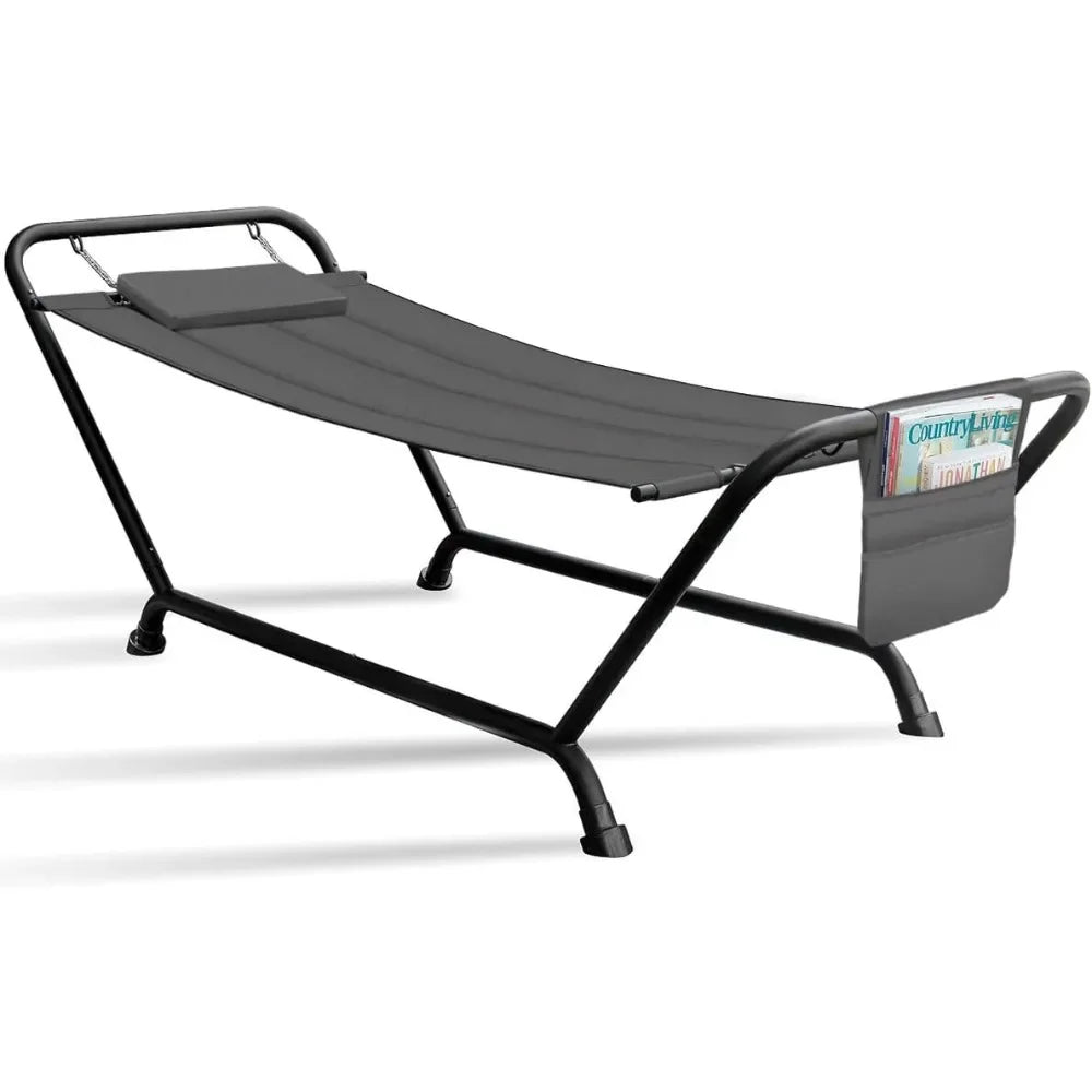 Cozy Outdoor Hammock Bed with Stand Pillow and Storage Pockets