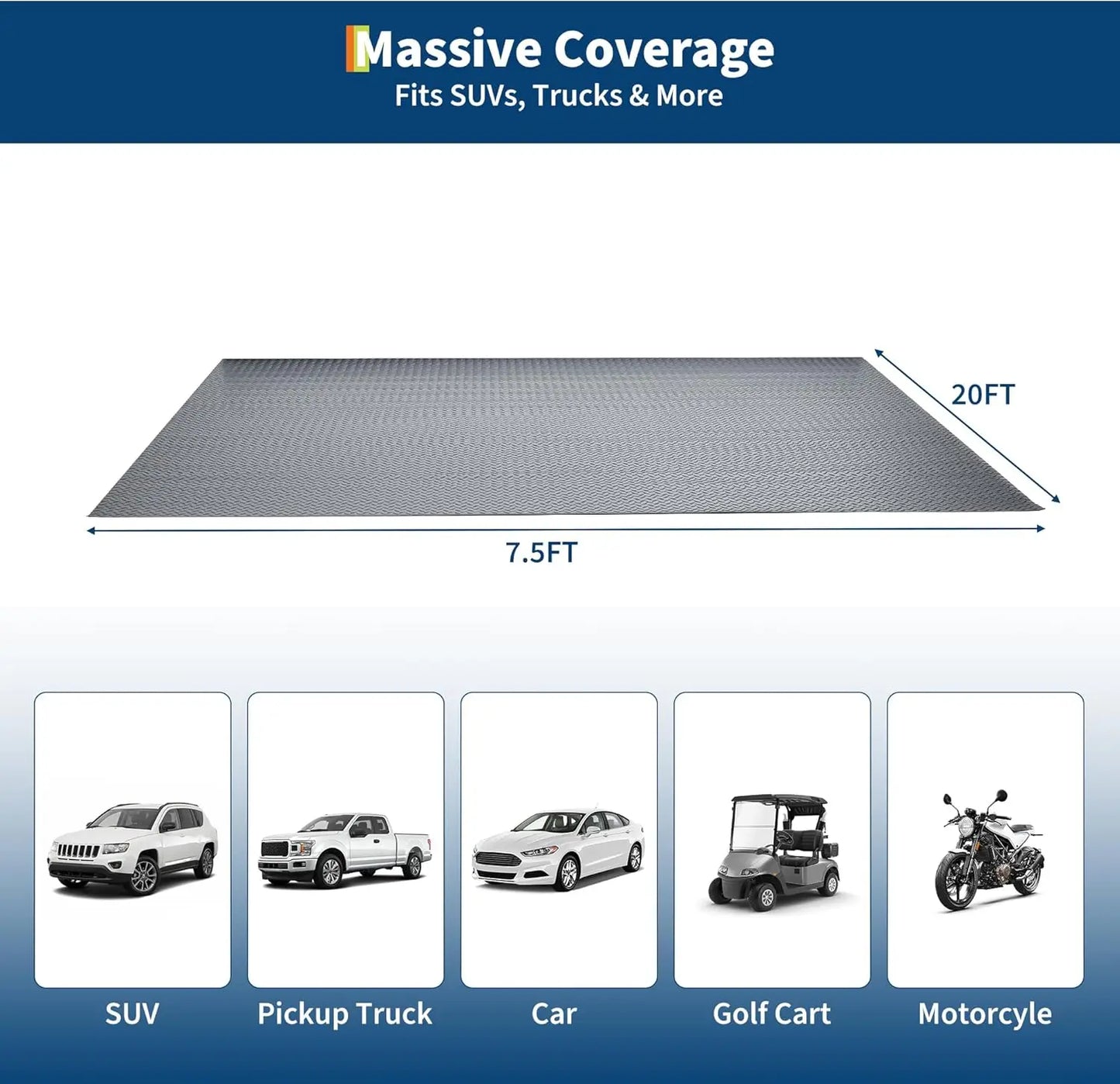 Garage Floor Mat, 2.8Mm Thickened Non-Slip PVC Garage Mat Roll, Diamond Plate Floor Protector Mat with 33FT Tapes for Garage, Un