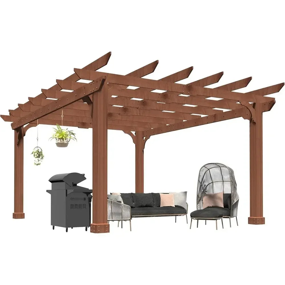 Wooden Pergola With Attached Roof For Outdoor Garden Shelter