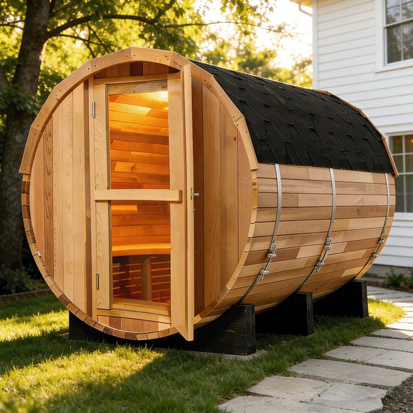 OLOMM Outdoor Panoramic Round Sauna Room Anti Corrosion Durable Heating
