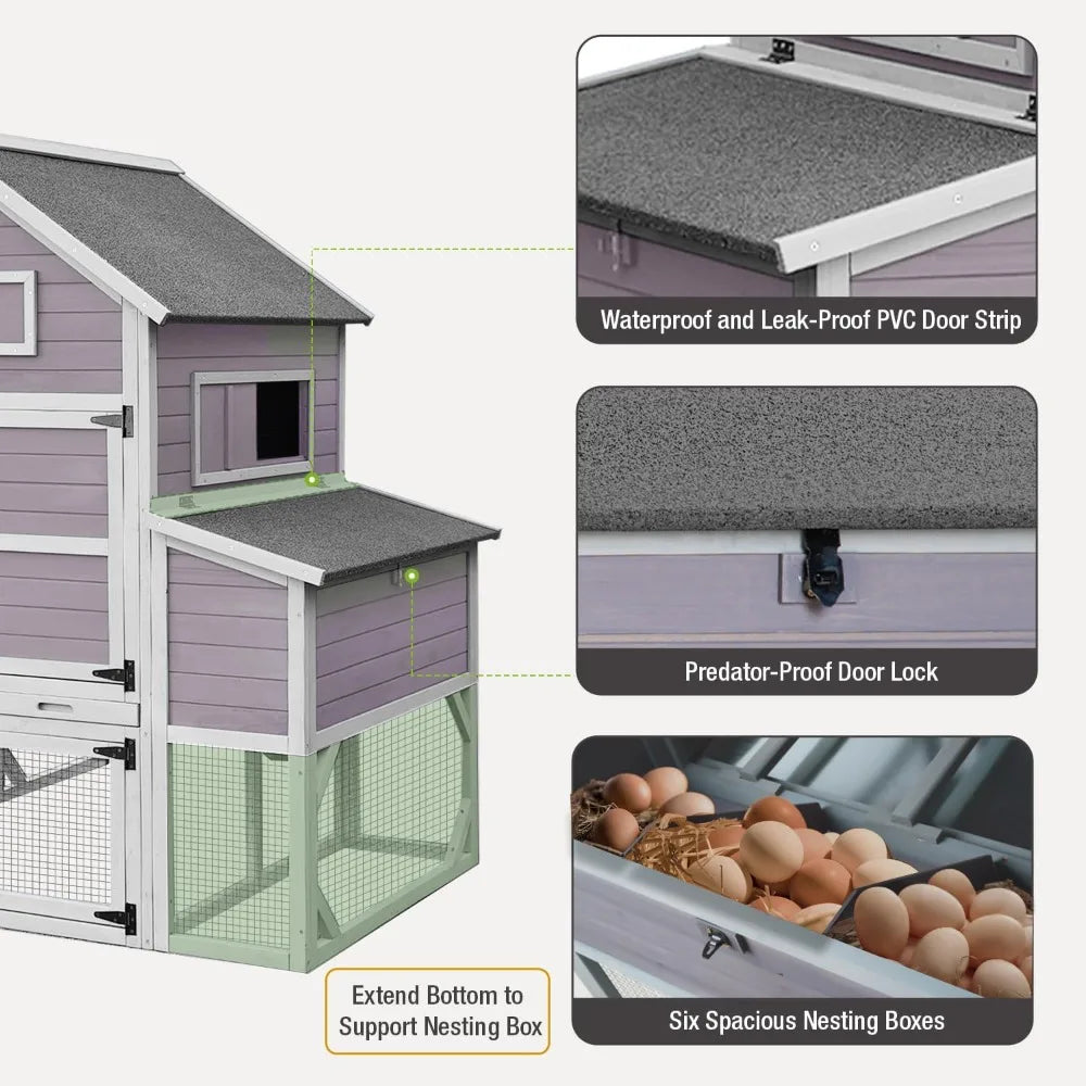 Large Chicken Coop With Run Wooden Hen House 6 Nesting Boxes