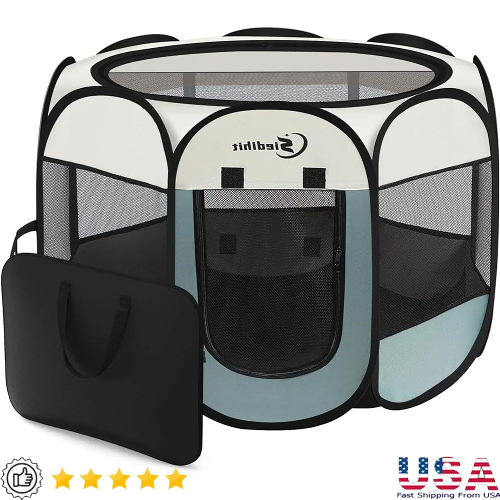 Portable Dog Cat Playpen Indoor Outdoor Puppy Tent Crate Play Yard Waterproof Foldable Pet Kennel Easy Setup 360 View