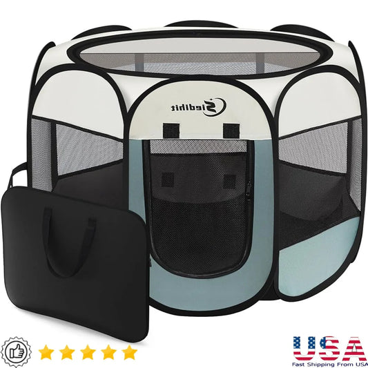Portable Dog Cat Playpen Indoor Outdoor Puppy Tent Crate Play Yard Waterproof Foldable Pet Kennel Easy Setup 360 View