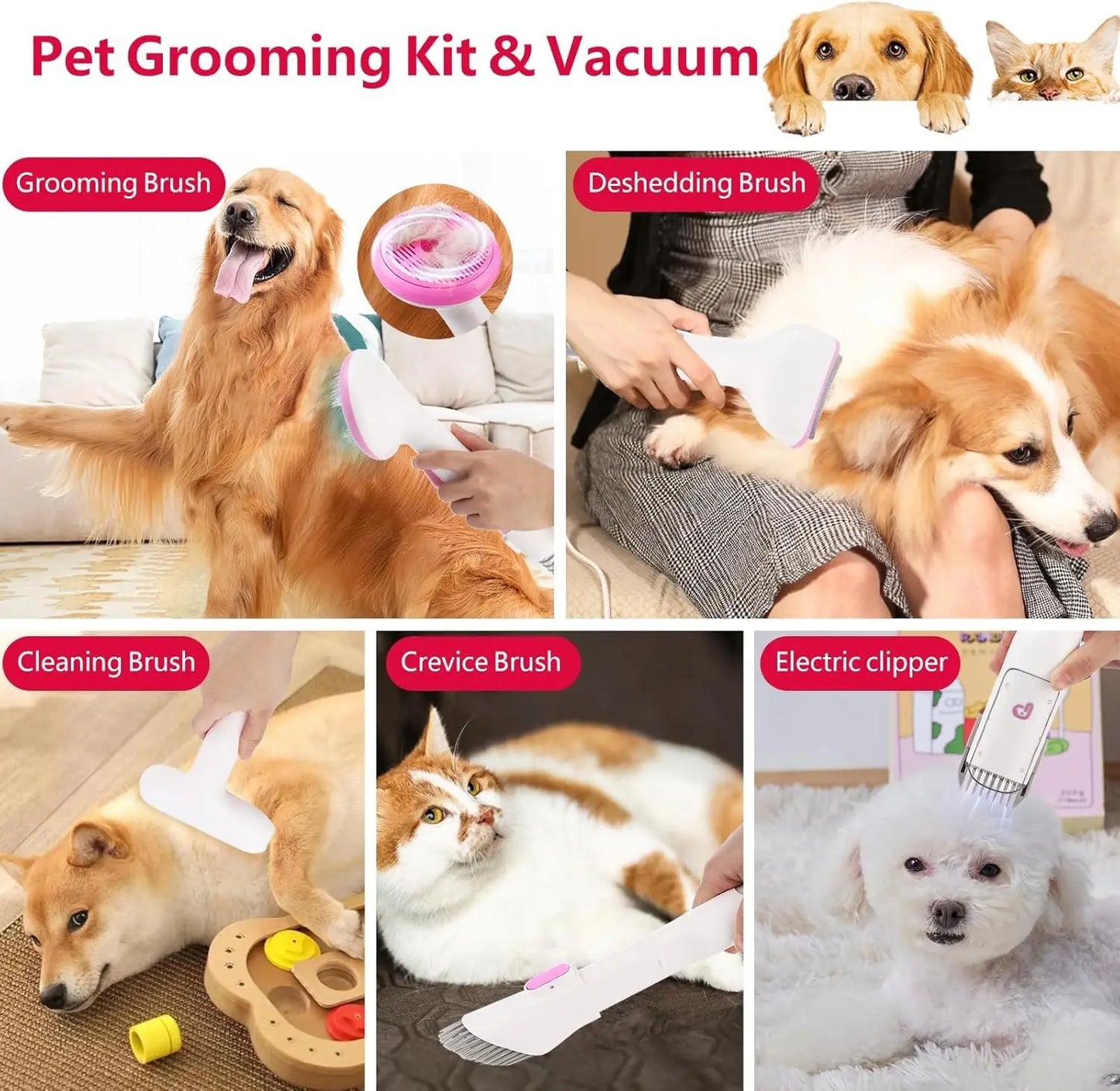 HiMISS 5-In-1 Pet Vacuum Grooming Kit For Dogs And Cats