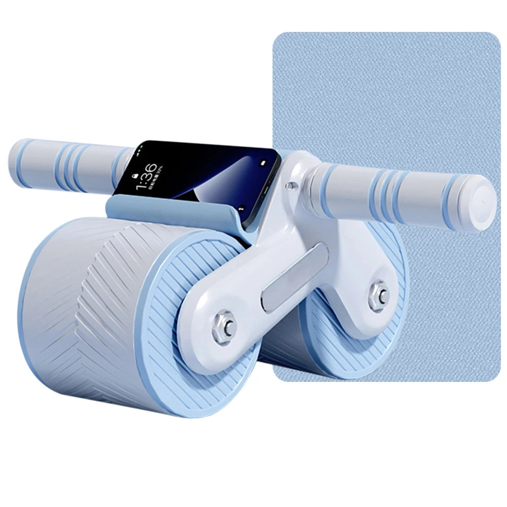 Abdominal Fitness Wheel Dual Wheel Design Automatic Rebound Abdominal Workout Roller with Mat Home Gym Equipment