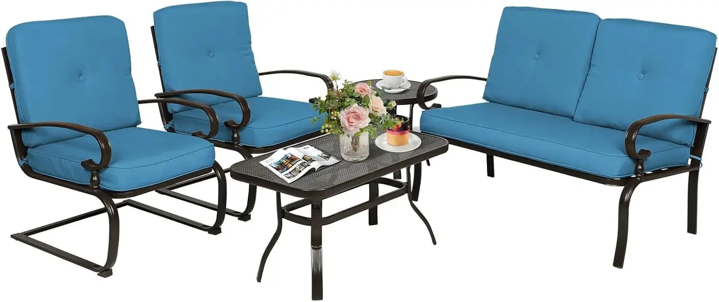 Wrought Iron 5 Piece Outdoor Patio Chair Set With Cushions
