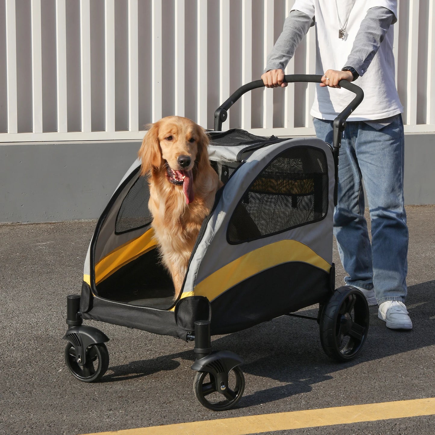 Dog Stroller Ultra Large Four Wheels Foldable Cart 55kg