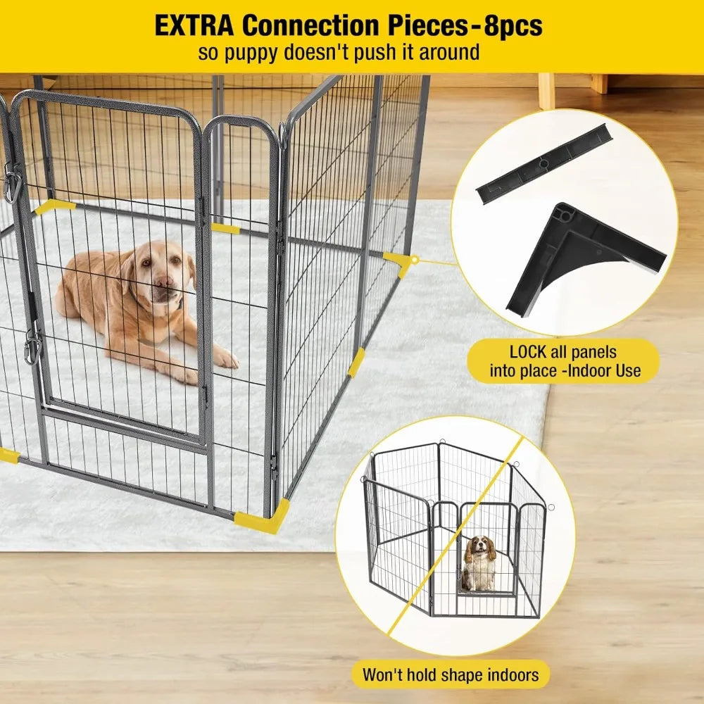 Foldable Metal Dog Playpen With Door Fence Outdoor Kennel