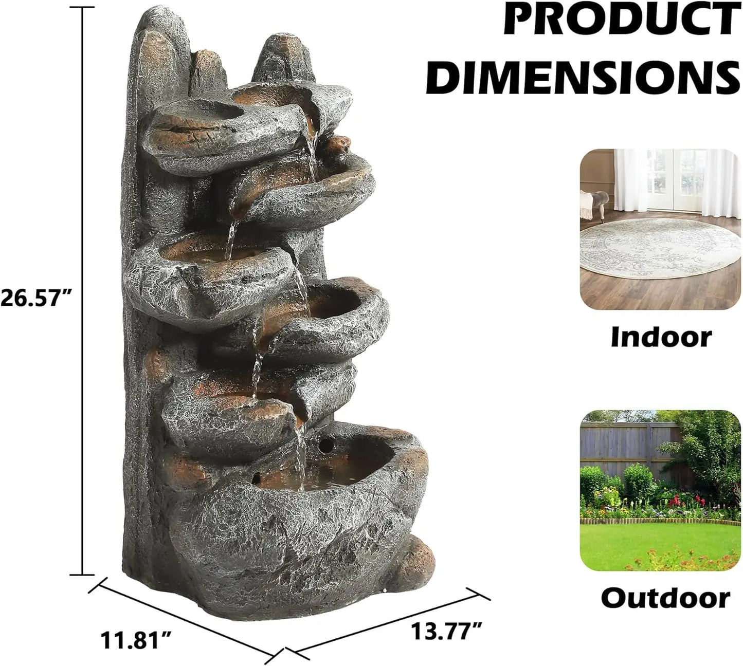 Origin 6-Tier Cascading Rock Water Fountain For Outdoor Gardens