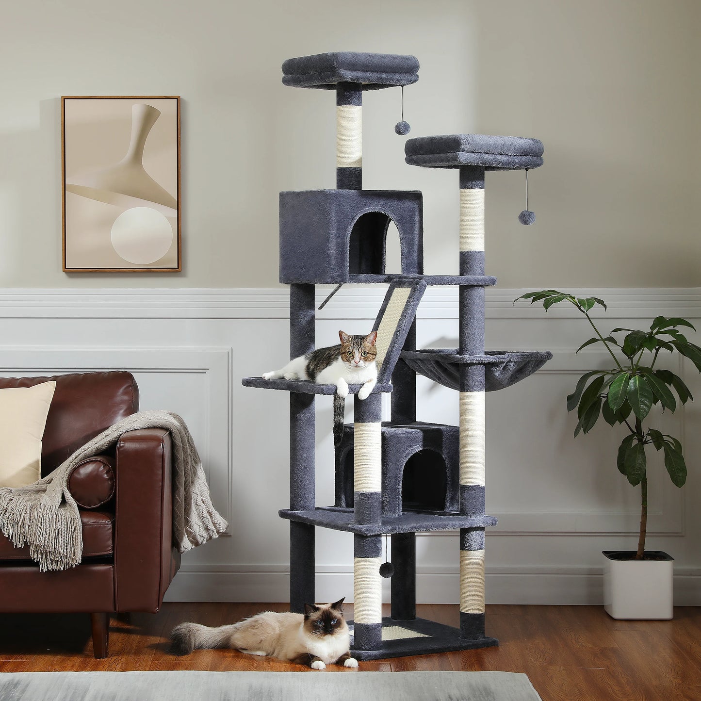 H180CM Large Cat Tree Indoor Tall Tower Plush Sisal Post