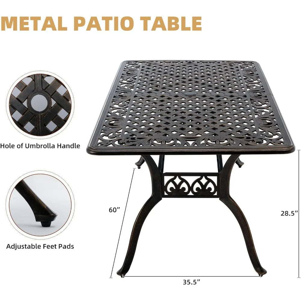 7 Piece Cast Aluminum Outdoor Dining Set 60Inch Table Bronze