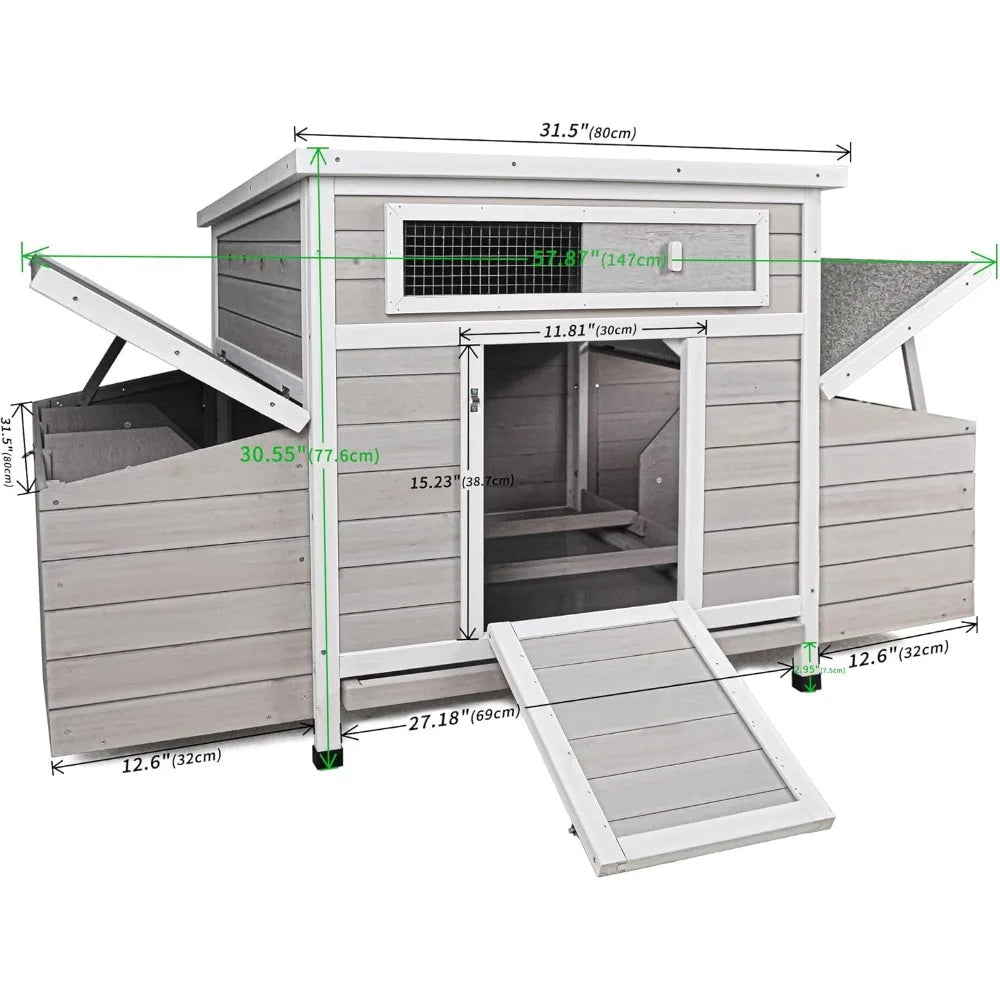 Outdoor Chicken Coop With Six Nesting Boxes And Removable Tray
