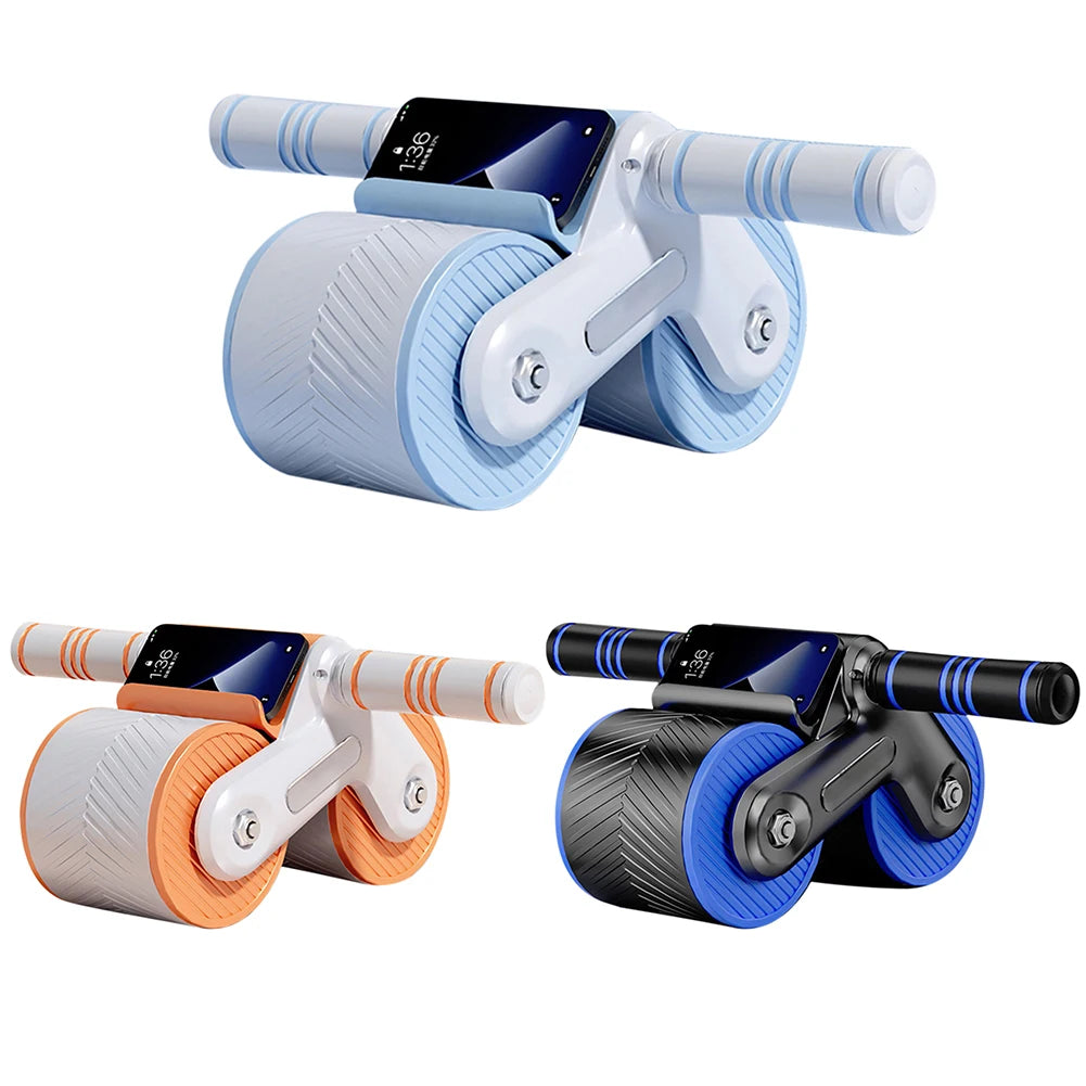 Abdominal Fitness Wheel Dual Wheel Design Automatic Rebound Abdominal Workout Roller with Mat Home Gym Equipment