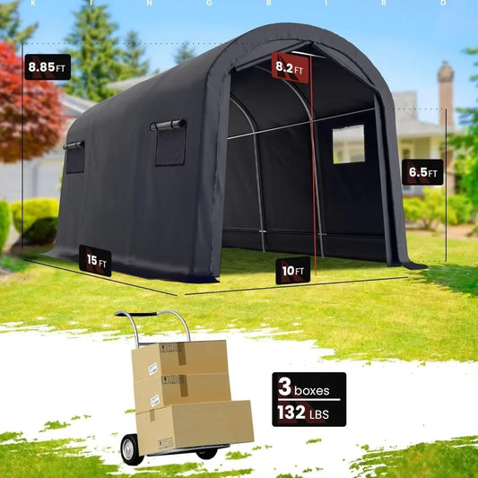Heavy Duty Round Style Carport 10x15 With Ventilated Windows