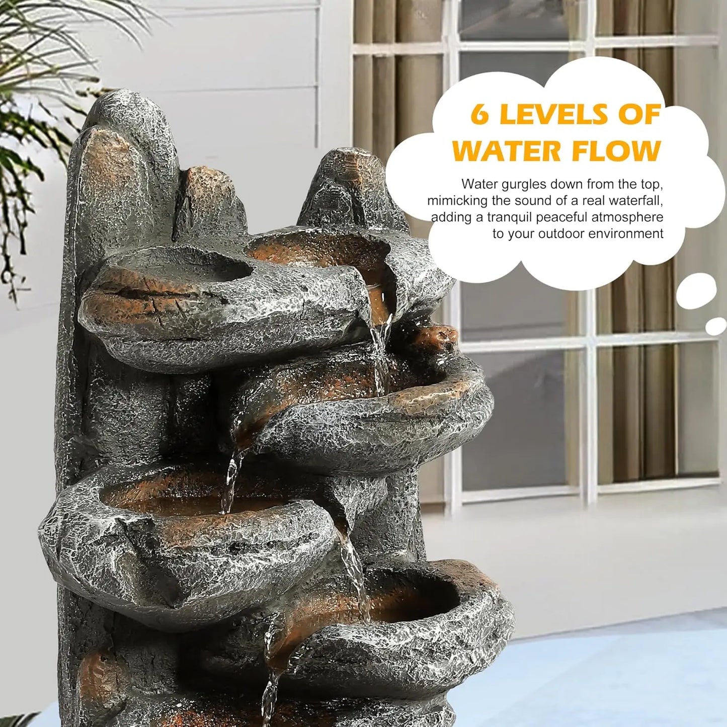 Origin 6-Tier Cascading Rock Water Fountain For Outdoor Gardens