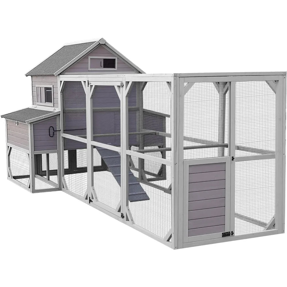Large Chicken Coop 137" L Hen House Duck Cage for 10-15 Chickens 55ft² with Spacious Run, 6 Nesting Box, 6 Raised Perches