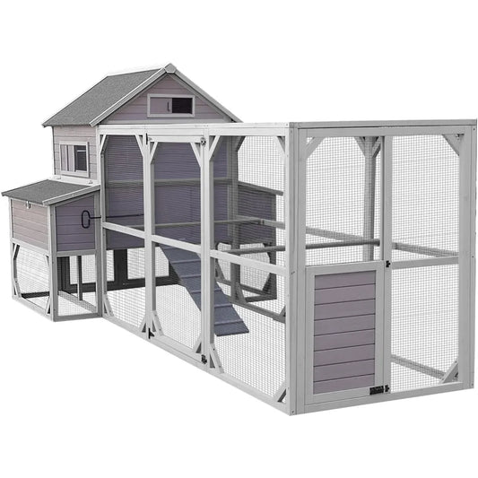 Large Chicken Coop 137" L Hen House Duck Cage for 10-15 Chickens 55ft² with Spacious Run, 6 Nesting Box, 6 Raised Perches