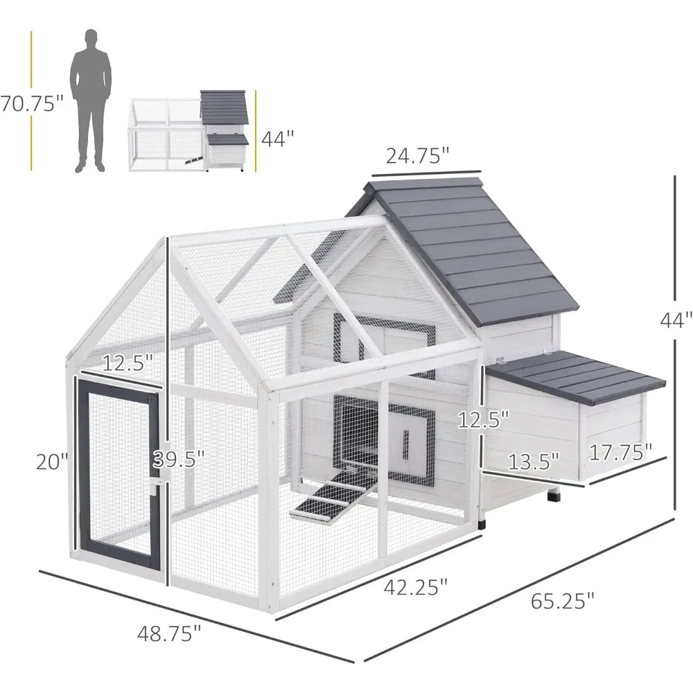 65 Inch Wooden Chicken Coop With Detachable Run Nesting Box