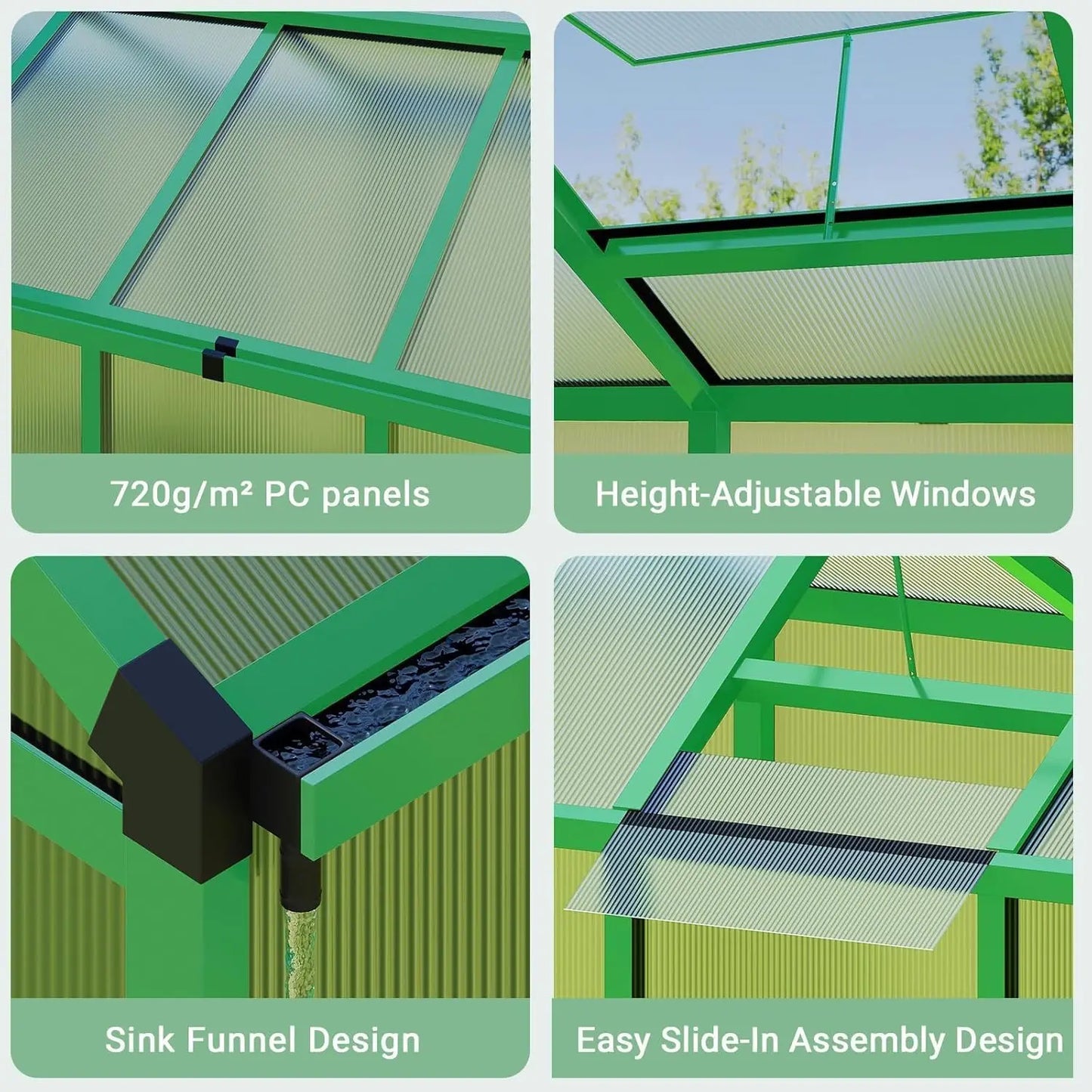 Walk-In Greenhouse Kit With Aluminum Frame And Polycarbonate Panels
