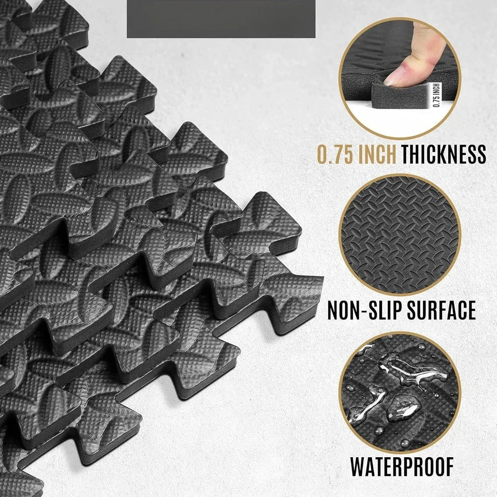 Interlocking Exercise Foam Mats 3/4 Inch Thickness Gym Flooring Tiles Extra Thick EVA Foam Fitness Equipment Mat