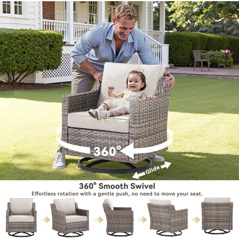 Outdoor Patio 5 Piece All Weather Wicker Swivel Chairs