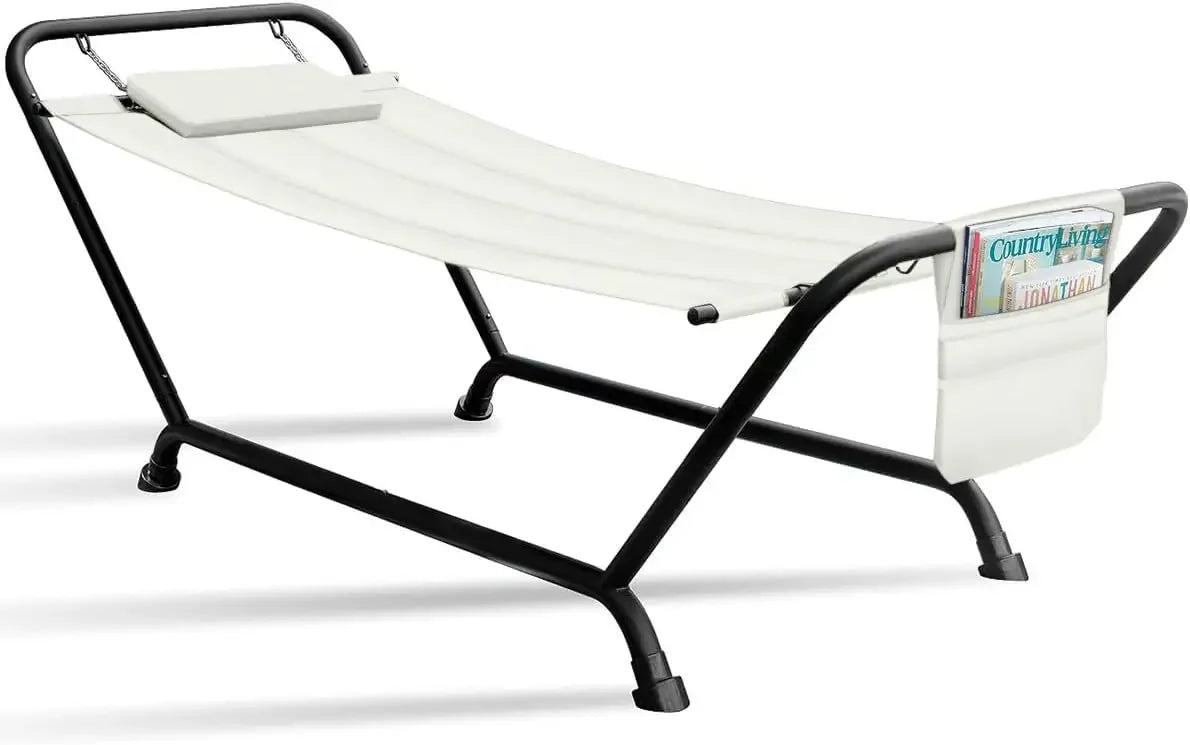 Cozy Outdoor Hammock Bed with Stand Pillow and Storage Pockets