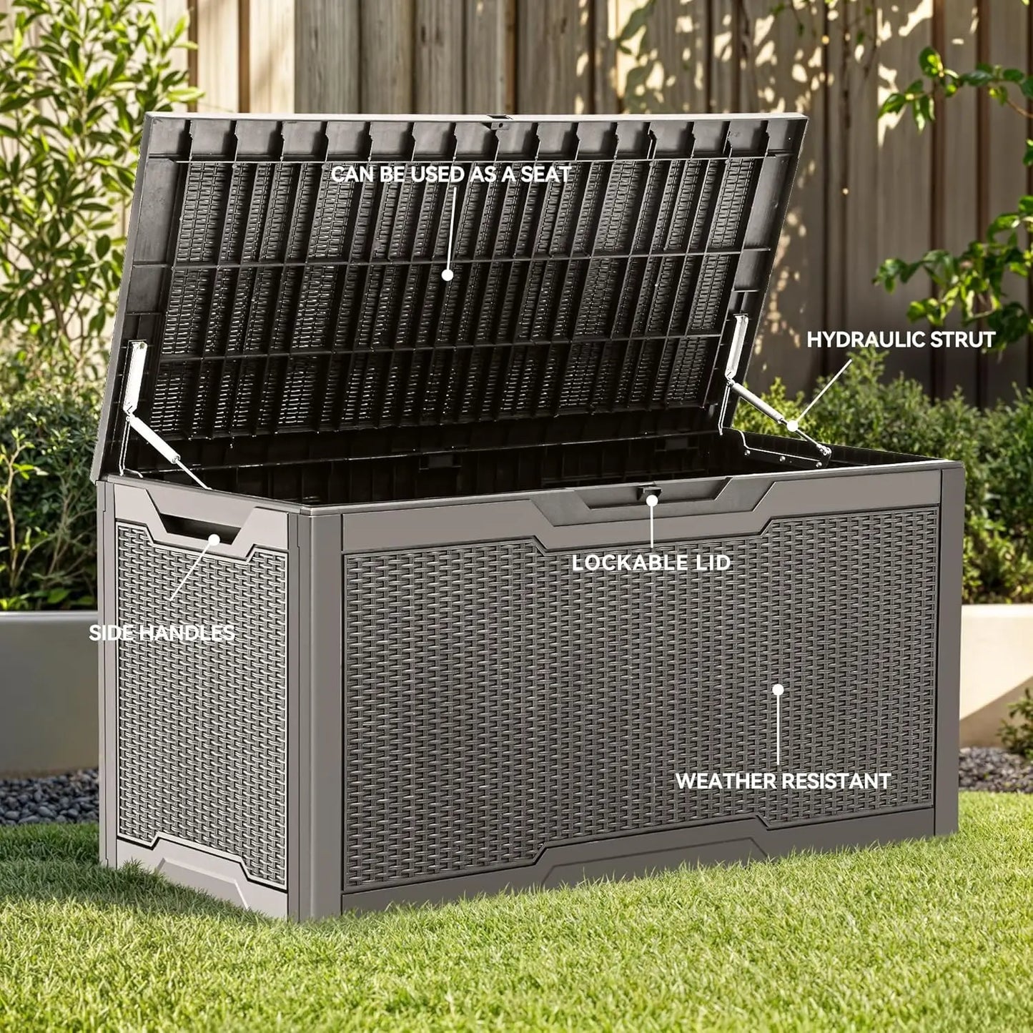 100 Gallon Resin Deck Box Weather Resistant Lockable Storage