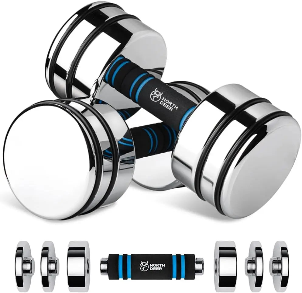 Steel Dumbbells Ultracompact Adjustable Chrome Dumbbell With Foam Handles 5lb 10lb 15lb 20lb 30lb 50lb Home Gym Workout