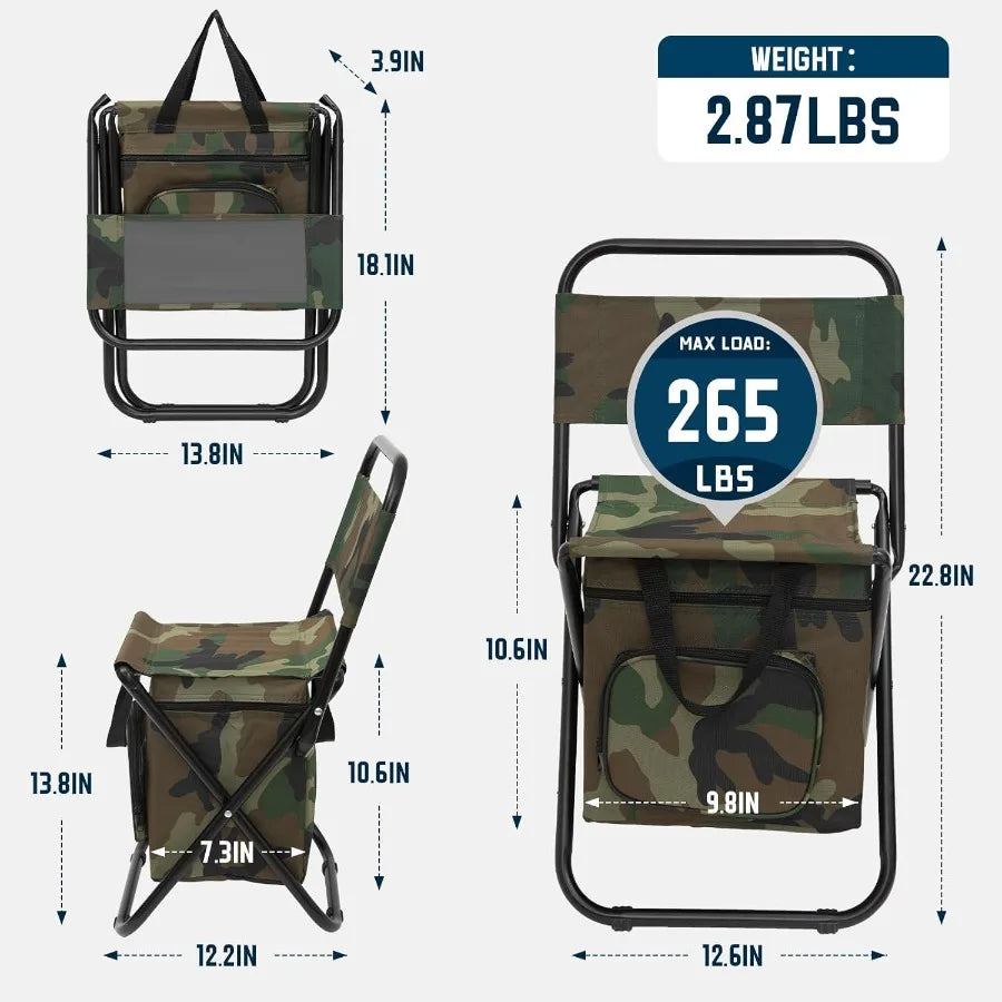 Fold Portable Fishing Chair With Backrest And Cooler Bag