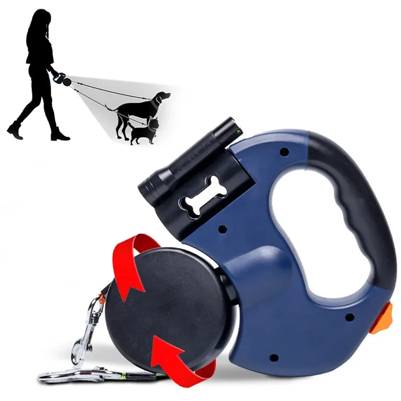 3in1 Double Head Automatic Retractable Dog Leash Flashlight