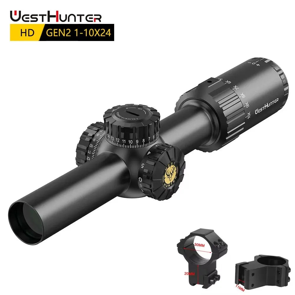 WestHunter HD GEN2 1-10X24 IR SFP LPVO Scope Wide Field of View Hunting Riflescopes Etched Glass Reticle Optical Sights