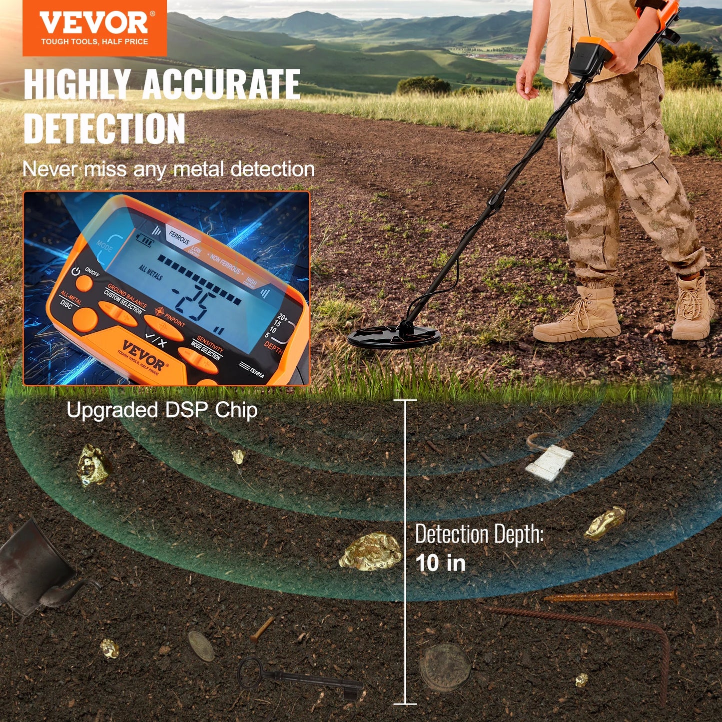 VEVOR Metal Detector For Adults And Kids LCD Display