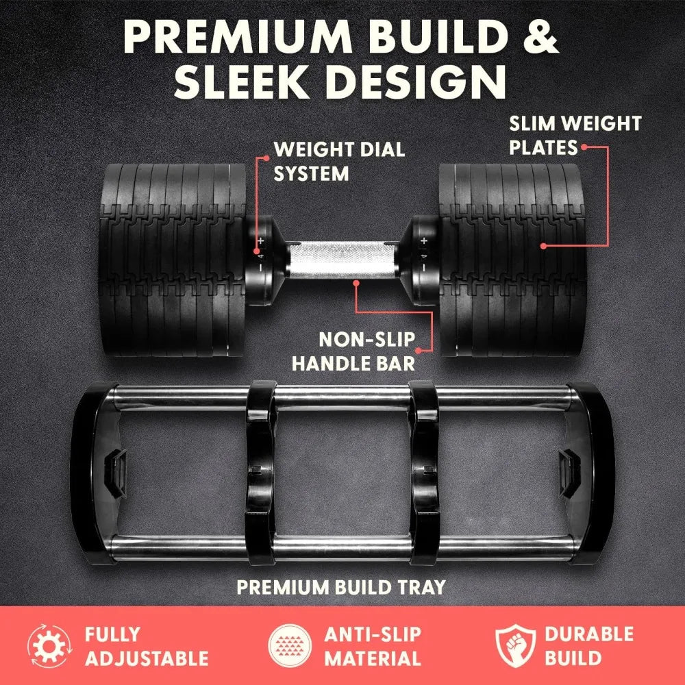 70lb Adjustable Dumbbell 9 in 1 Weight Options, Fitness Equipment with Anti-Slip Metal Handle, Quick Change Weight Adjustment