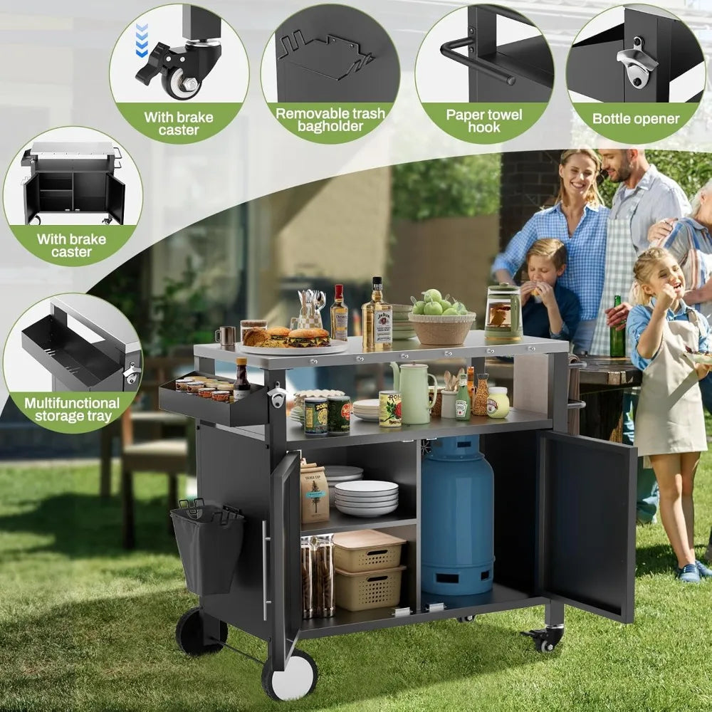 DAFIFY Outdoor Grill Cart With Storage And Hooks
