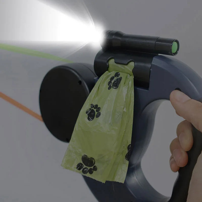 3in1 Double Head Automatic Retractable Dog Leash Flashlight
