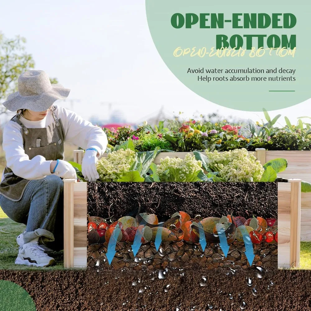 Jocisland H-Shaped Raised Garden Bed, 12x12x2 ft, 180 cu. ft Capacity, Double-Layer Wooden Planter Box for Outdoor Patio Garden