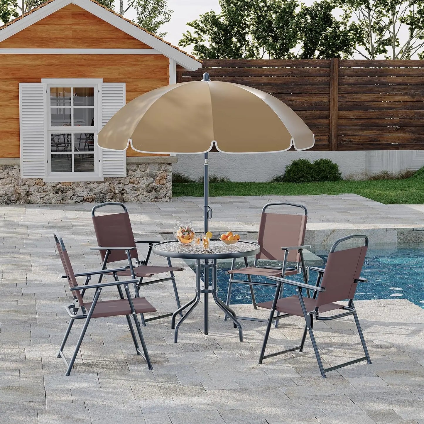6 Piece Patio Dining Set For 4 With Umbrella Round Table