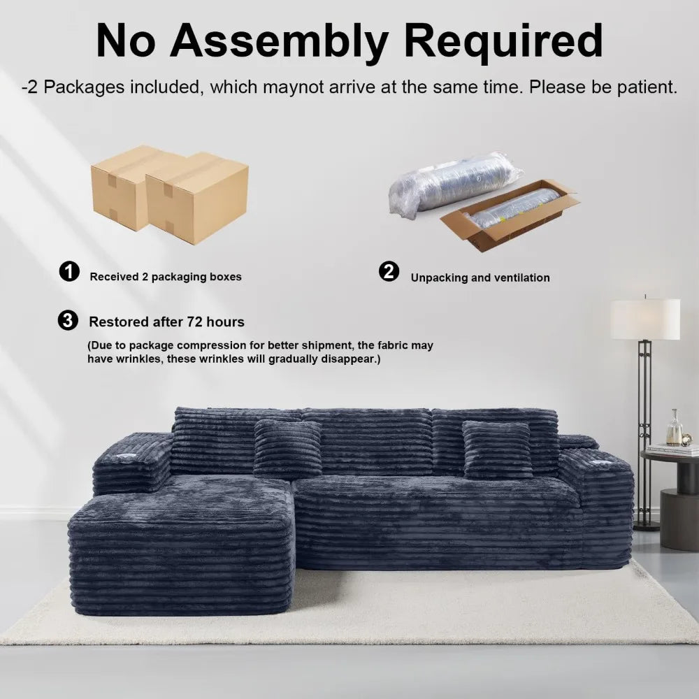 ANGDUO Cloud Sectional Sofa With L Shape Chaise Built In Cup Holder Storage