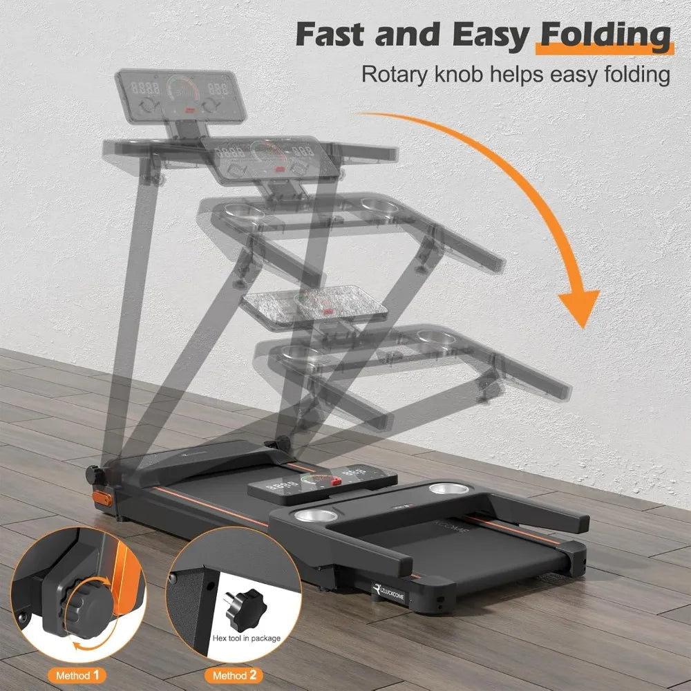 Folding Walking Pad Treadmill with Long Handlebar Armrest 7.5 MPH Foldable Compact Small Treadmill with Work Table Wide Running Surface