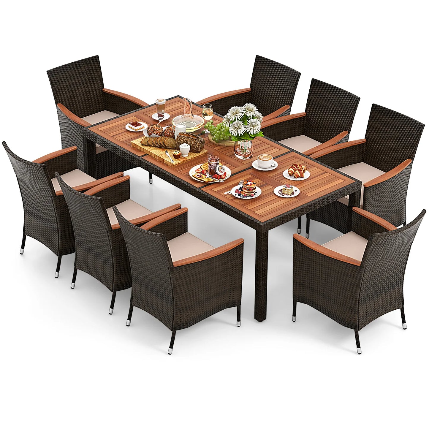 HOMASIS Patio Wicker Dining Set With Umbrella Hole
