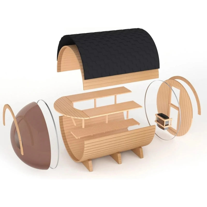 SMARTMAK Outdoor Panoramic Barrel Sauna Wooden Cabin Experience