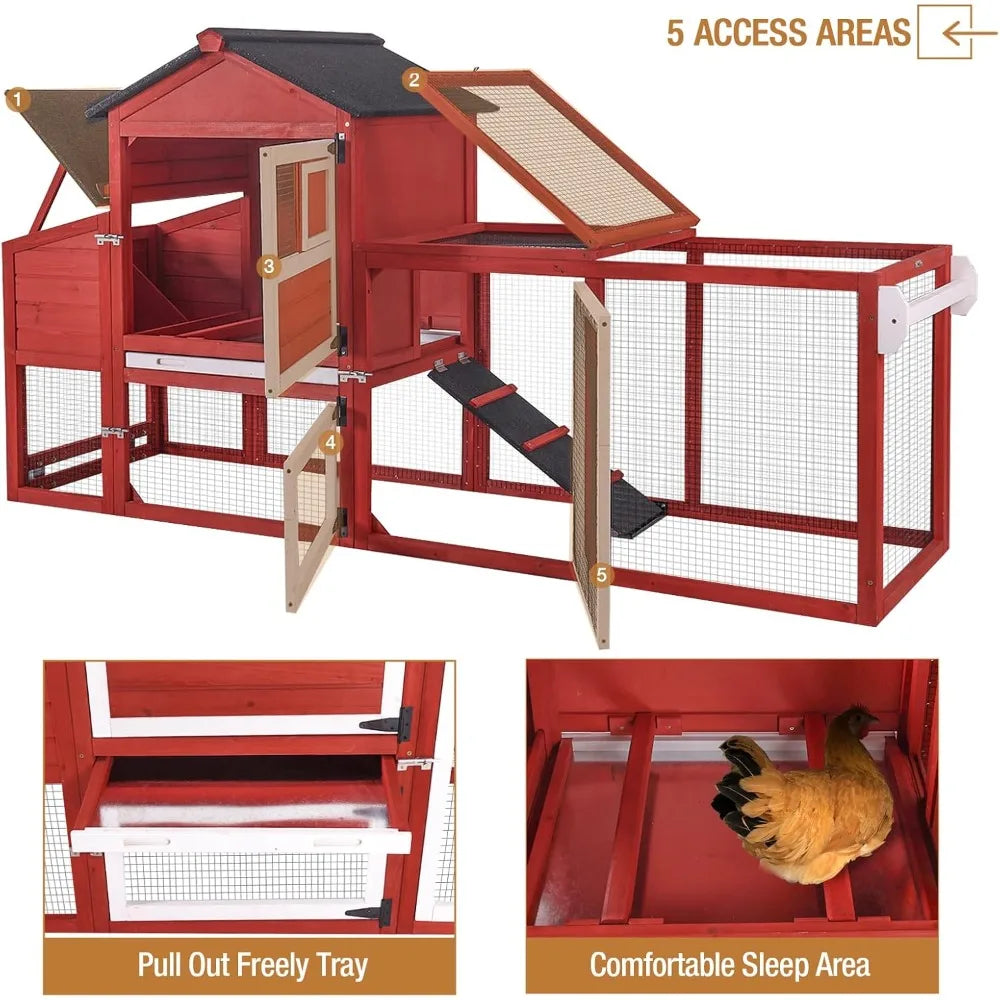 Outdoor Chicken Coop With Wheels, UV-Resistant Roof, Mobile Hen House